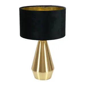 ValueLights Jax Gold Dimmable Touch Table Lamp with Black Velvet with Gold Inner Lamp Shade