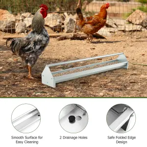 Costway Heavy-Duty Galvanized Steel Chicken Feeding Trough Metal Chicken Feeder