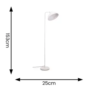 ValueLights Morris White Metal Stem Standing Floor Lamp with Angled Dome Shade for Living Room office - LED Bulb Included