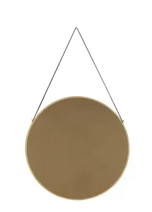 nielsen Amos Round Metal Mirror with Leather Hanging Strap, Gold, 50cm