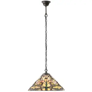 Tiffany Glass Hanging Ceiling Pendant Light Bronze Dragonfly 3 Lamp Shade i00073