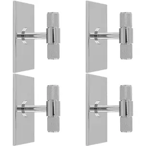 4 PACK - Knurled T Bar Cabinet Door Knob & Matching Backplate - Polished Chrome 76 x 40mm