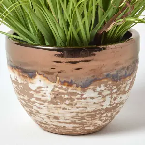 Homescapes Artificial Yellow Lavender Plant in Decorative Metallic Ceramic Pot, 66 cm Tall