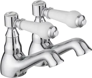 JASSFERRY Pair of Basin Pillar Taps Hot and Cold Water Bathroom Sink White Ceramic Lever, 1/2"