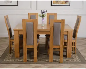 Dakota 152 x 87 cm Chunky Medium Oak Dining Table and 6 Chairs Dining Set with Stanford Chairs