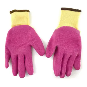 7" Builders Protective Gardening DIY Latex Rubber Coated Work Gloves Pink x 10