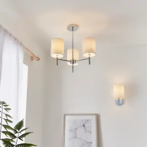 Anson Lighting Phoenix 3lt Semi Flush light finished in Chrome plate and vintage white fabric