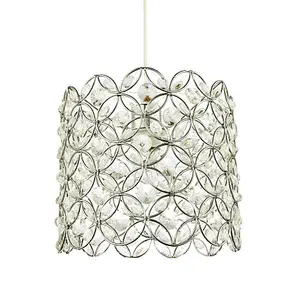 Designer Chrome Plated Drum Style Pendant Light Shade with Clear Acrylic Beads