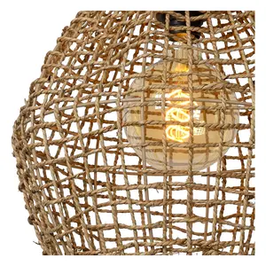 Lucide Alban Scandinavian Rattan Pendant Light 35cm - 1xE27 - Light Wood