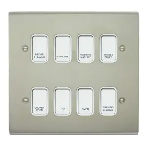 Stainless Steel Customised Kitchen Grid Switch Panel with White Switches - 8 Gang