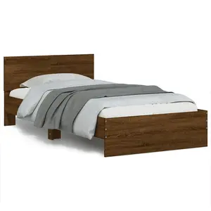 Berkfield Bed Frame without Mattress with LED Lights Brown Oak 100x200 cm