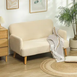 HOMCOM 2 Seater Sofa with 21cm Thick Padding and Wood Legs, Cream White