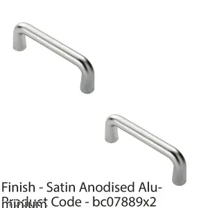 2 PACK - Rounded D Shaped Bar Handle 225mm x 19mm Diameter Satin Anodised Aluminium