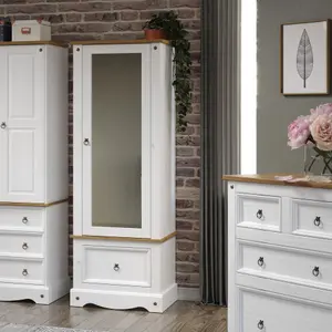 Premium Corona White, armoire with mirrored door and drawer