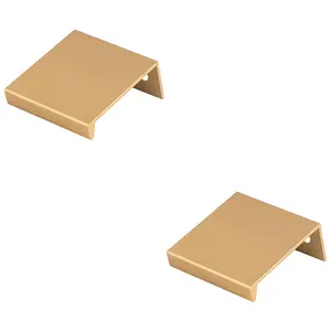 2 PACK - Square Edge Finger Pull Handle - Satin Brass 40mm - Slim Cupboard Drawer