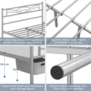 Yaheetech Silver Double Metal Platform Bed with Cloud-inspired Design Headboard