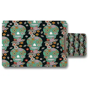 Embroidery colorful simplified ethnic flowers and skull pattern (Placemat & Coaster Set) / Default Title