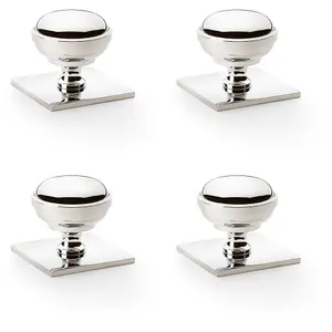 4 PACK - Classic Round Cabinet Door Knob & Matching Backplate Polished Nickel 38mm Handle