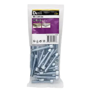 Diall M8 Cylindrical Zinc-plated Carbon steel Set screw & nut (Dia)8mm (L)50mm, Pack of 20