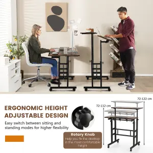 Costway 2-Tier Adjustable Standing Desk Mobile Sit Stand computer Desk on Wheels