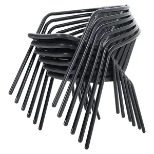 6 Pcs Black Vintage Style Stacking Rattan Patio Garden Chairs Outdoor Armchairs with Metal Frame