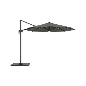 Dark Grey Garden Round Cantilever Parasol with Solar-Powered LED Lights