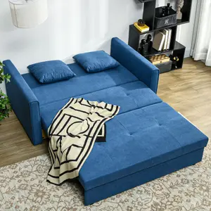 HOMCOM 2 Seater Sofa Bed Convertible Bed Settee w/ 2 Cushions Storage Blue