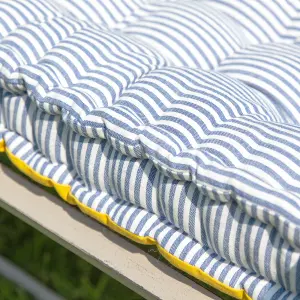 Vintage Blue Striped Reversible Outdoor Garden Furniture Bench Cushion