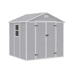 8x6ft Grey Outdoor Shed Apex Roof Plastic Tool Shed with Dual-door