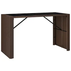 Berkfield Bar Table with Glass Top Brown 185x80x110 cm Poly Rattan