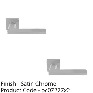 2 PACK - Premium Sleek Slim Door Handle Set - Satin Chrome Angled Lever on Square Rose