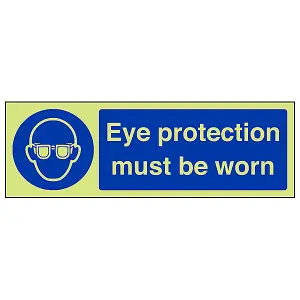 Eye Protection Must Be Worn PPE Safety Sign - Glow in the Dark - 300x100mm (x3)