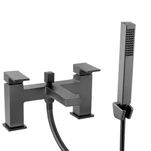 ENKI Athena Gunmetal Grey Square Solid Brass Shower Mixer Tap Filler BT0208