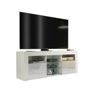 TV Unit 145cm Modern White with High Gloss Grey Doors - Creative Furniture