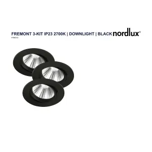 Nordlux Fremont 3-Kit IP23 2700K Indoor Kitchen Dining Hallway Downlight In Black (Height) 5.4cm