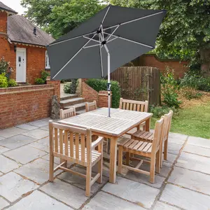 GlamHaus Tilting Garden Parasol Table Umbrella 2.7M with Crank Handle, UV40 Protection, Free Protection Cover - Dark Grey