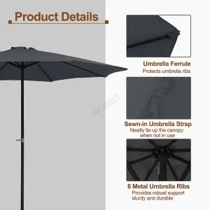 Birchtree Garden Parasol  Crank Patio Sunshade Umbrella Aluminium 3.3M Grey