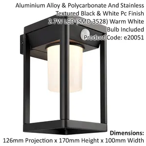 Modern Solar Powered Wall Light with PIR & Photocell - Textured Black Finish