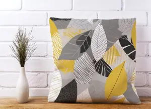 Grey Yellow Autumn Leaves Cushions 45cm x 45cm