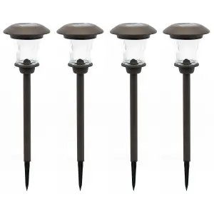 Gardenwize Pack of 4 Metal Solar Powered Brown Stake Lights, Pathway Patio Decking Garden Lights