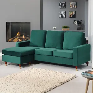 Hendrick Reversible Velvet Fabric Corner Sofa - Green