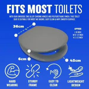 18" Grey Wooden Toilet Seat Bathroom With Fittings Easy Clean Heavy Duty