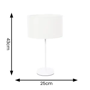 ValueLights Charles White Single Stem Table Lamp with White Drum Lamp Shade and LED Bulb