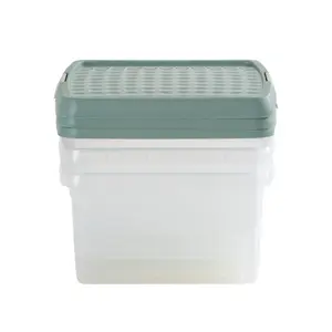 Wham Clip 3x 9L Square Plastic Storage Boxes with Secure Clip Lock Lids. L:29 x W:29 x H:15.5cm Clear/Green Milieu/Stone