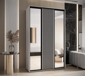 Sapporo II White Matt Mirrored Sliding Door Wardrobe with Contemporary Lamella Effect (H)2050mm (W)1500mm (D)600mm