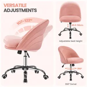 Yaheetech Velvet Swivel Desk Chair with Adjustable Seat Height - Pink