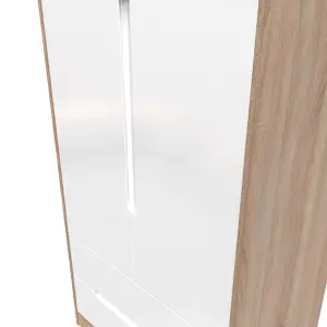 Turin 2 Door 2 Drawer Wardrobe in White Gloss & Bardolino Oak (Ready Assembled)