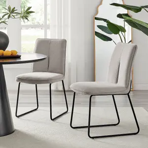 Set of 2 Halle Chic Light Grey Deep Padded Soft And Durable Stitched Fabric Black Powder Coated Metal Leg Dining Chairs