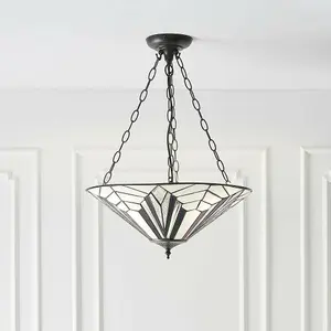 Tiffany Glass Hanging Ceiling Pendant Light Dark Bronze 3 Lamp Shade i00075