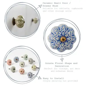 Nicola Spring - Floral Ceramic Cabinet Knobs - Pack of 6